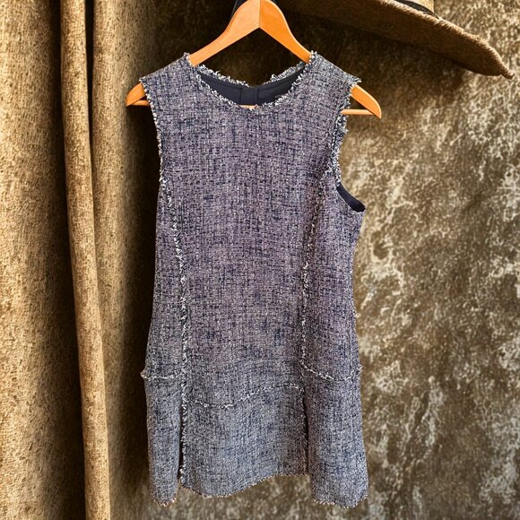 BANANA REPUBLIC 🏷️ Tweed Cropped Fringe Trim Moto Dress - Picture 1 of 3